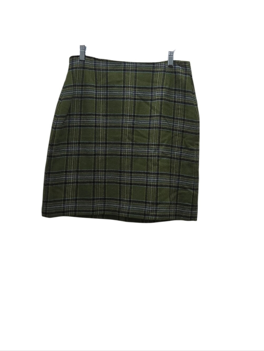 Eddie Bauer 14 Green Plaid Wool Blend Pencil Mini Skirt Lined Preppy Academia